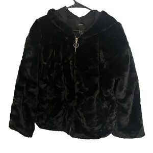 Forever 21 black super soft faux fur coat with hood